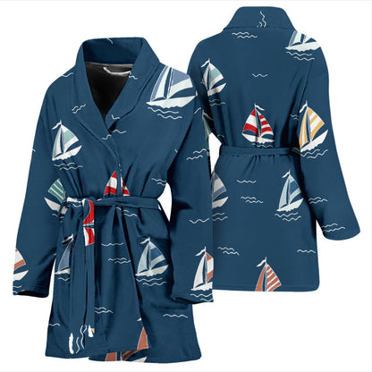 Sailing Ships Pattern Print Design A02 Women Bathrobe