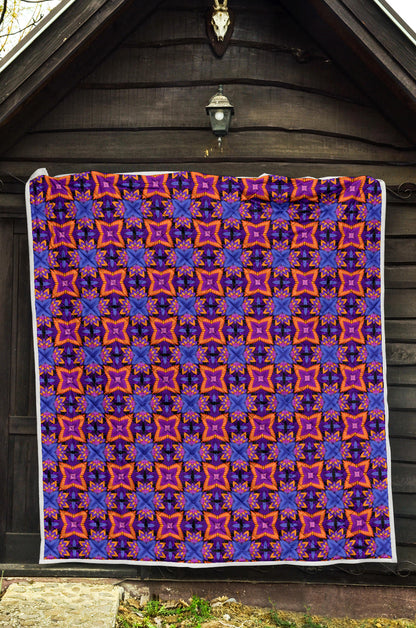 kaleidoscope Purple Orange Print Design Quilt Bedspread