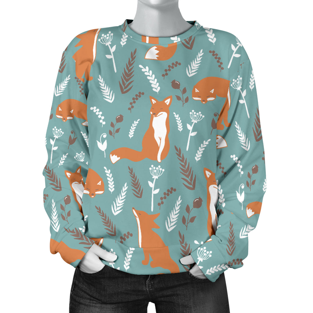 Fox Forest Print Pattern Women Long Sleeve Sweatshirt