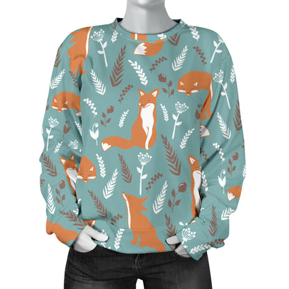 Fox Forest Print Pattern Women Long Sleeve Sweatshirt