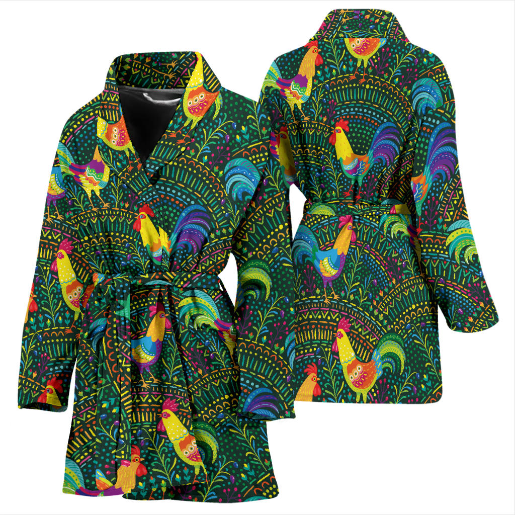 Rooster Pattern Print Design A01 Women Bathrobe