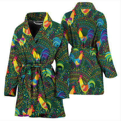 Rooster Pattern Print Design A01 Women Bathrobe