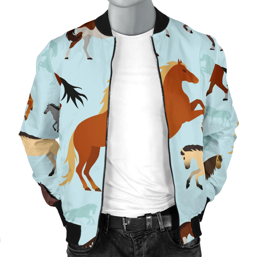 Horse Cute Themed Pattern Print Men Bomber Jacket