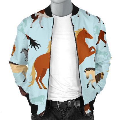 Horse Cute Themed Pattern Print Men Bomber Jacket