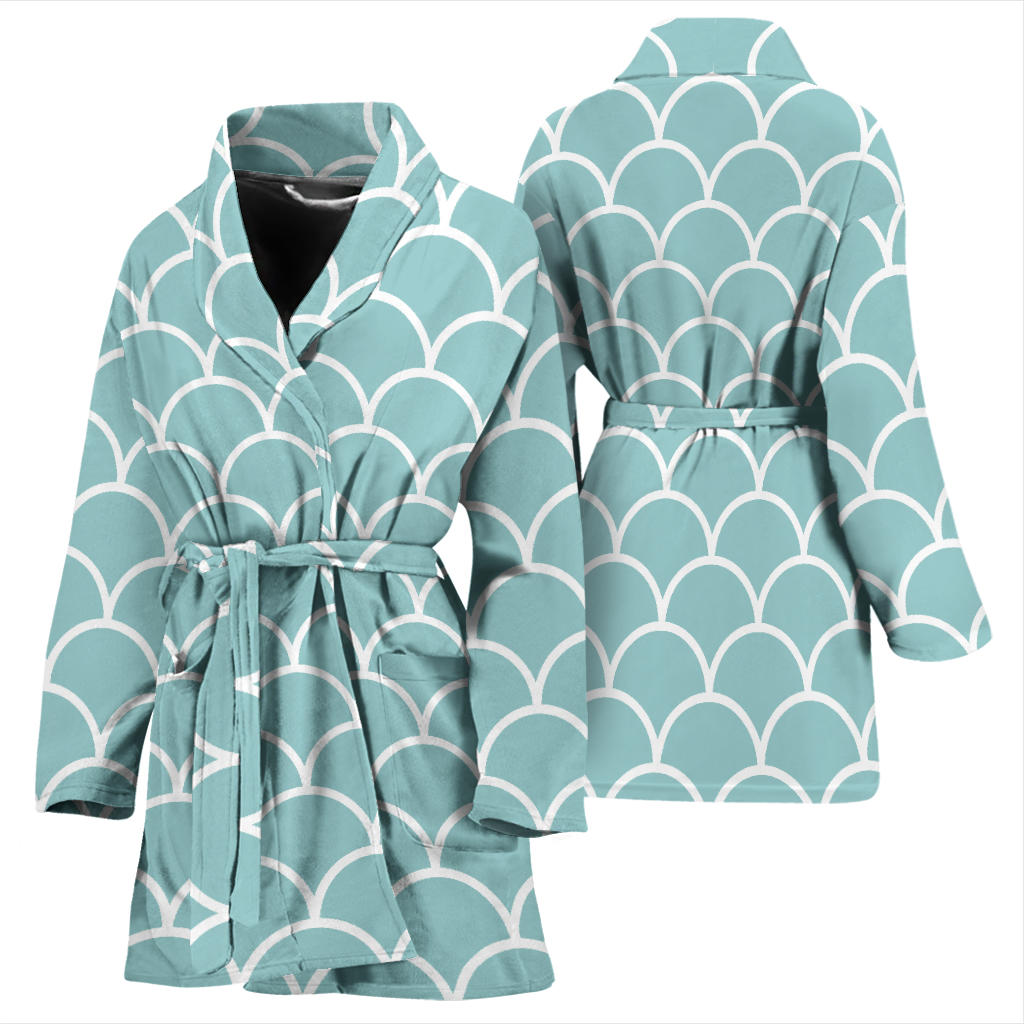 Scales Teal Pattern Print Design 02 Women Bathrobe