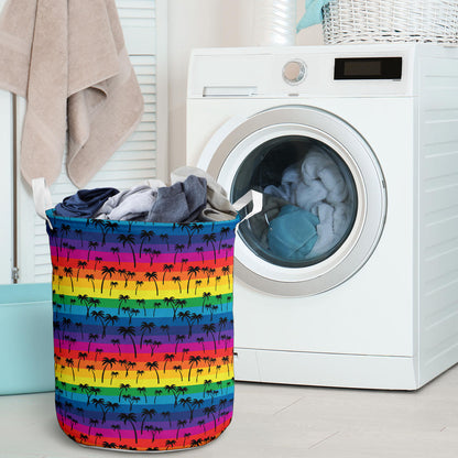 Palm Tree Rainbow Themed Print Laundry Basket