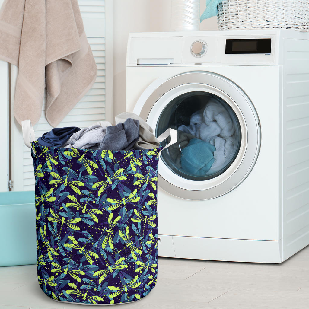 Dragonfly Lime Blue Print Pattern Laundry Basket