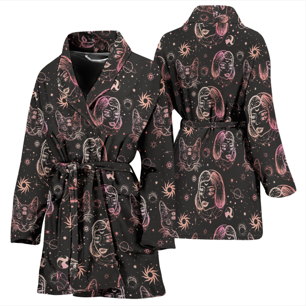 Third Eye Girl Cat Print Design LKS305 Women Bathrobe