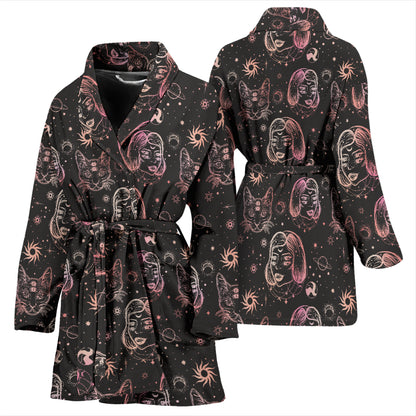 Third Eye Girl Cat Print Design LKS305 Women Bathrobe