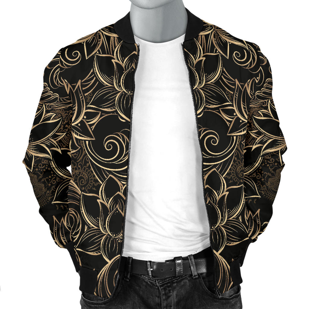 Lotus Gold Mandala Design Themed Men Bomber Jacket
