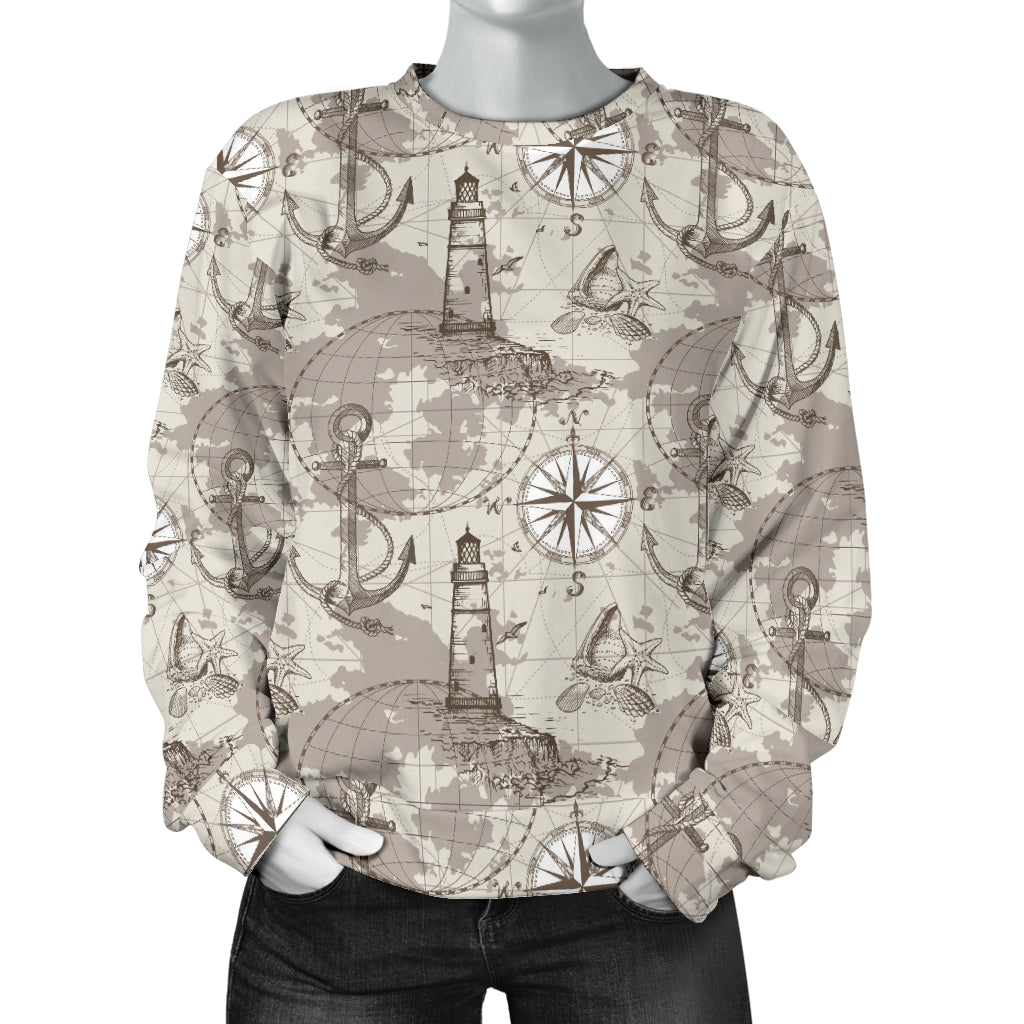 Nautical Map Design Themed Print Women Long Sleeve Sweatshirt