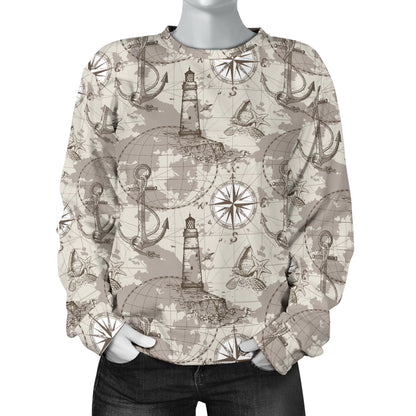 Nautical Map Design Themed Print Women Long Sleeve Sweatshirt