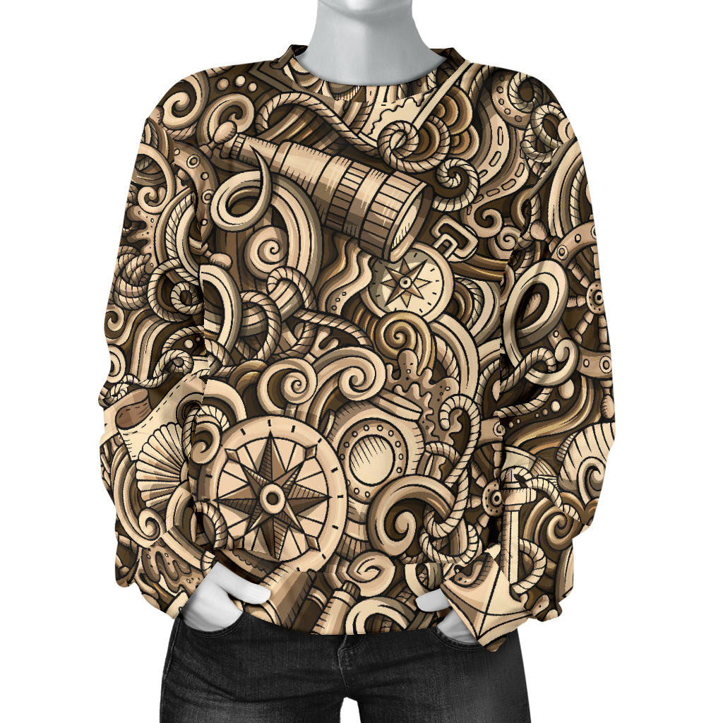 Nautical Tattoo Design Themed Print Women Long Sleeve Sweatshirt