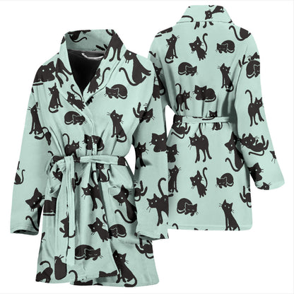 Black Cat Pattern Print Design 04 Women Bathrobe