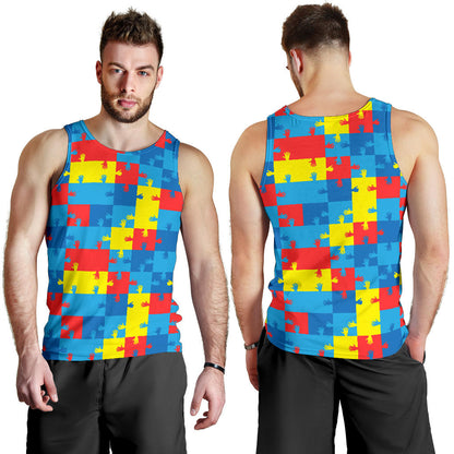 Autism Awareness Design Themed Print Men Tank Top