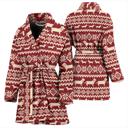 Dachshund Pattern Print Design 09 Women Bathrobe