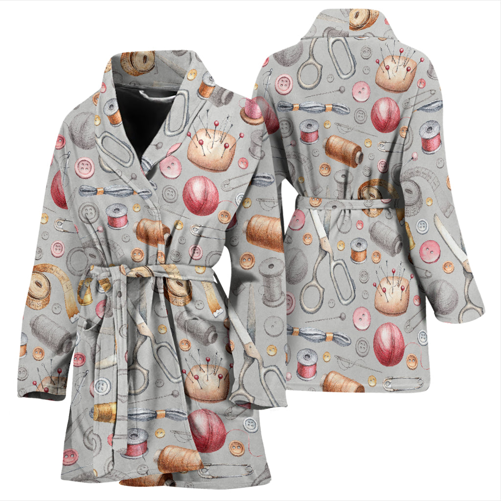 Sewing Equipment Print Design LKS302 Women Bathrobe