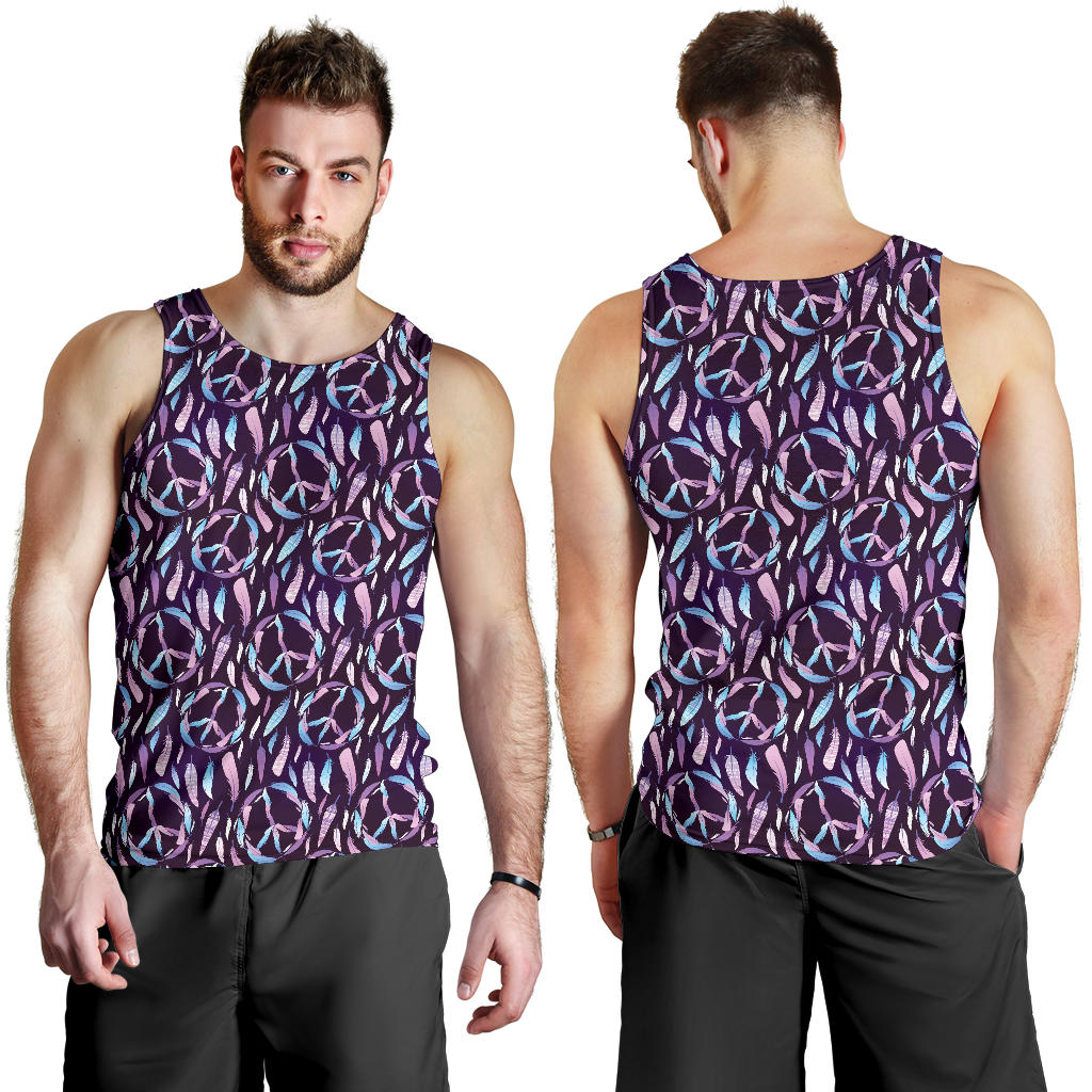 Peace Sign Feather Design Print Men Tank Top