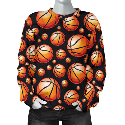Basketball Black Background Pattern Women Long Sleeve Sweatshirt