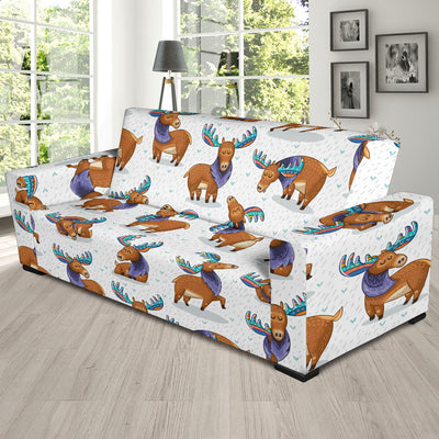 Moose Cute Pattern Print Design 01 Sofa Slipcover