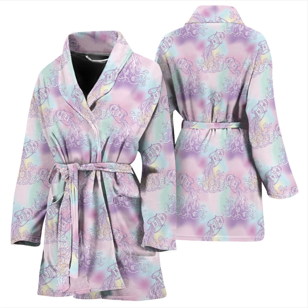 Aquarius Zodiac Pattern Print Design 01 Women Bathrobe