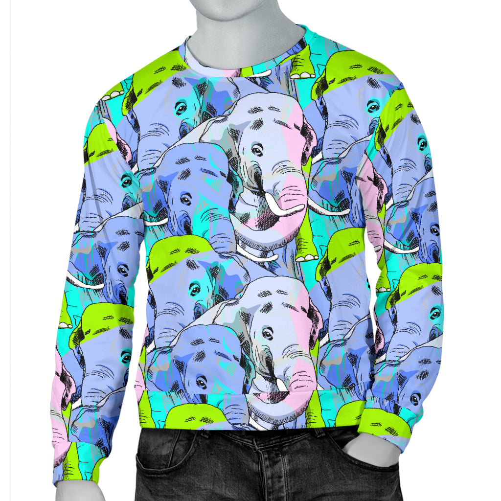 Elephant Art color Print Pattern Men Long Sleeve Sweatshirt