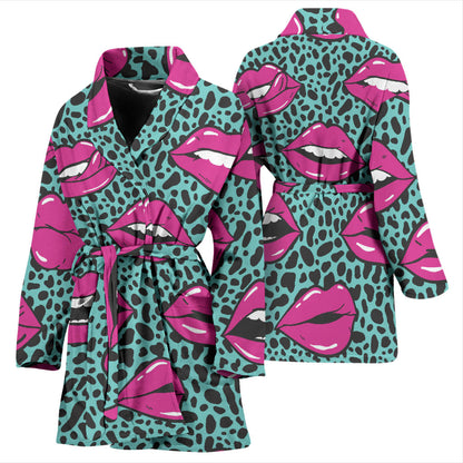 Lip Pattern Print Design 04 Women Bathrobe