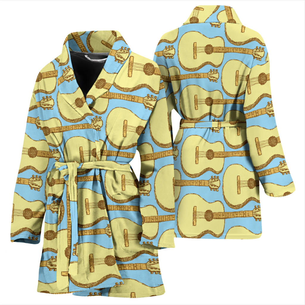 Acoustic Guitar Pattern Print Design 03 Women Bathrobe