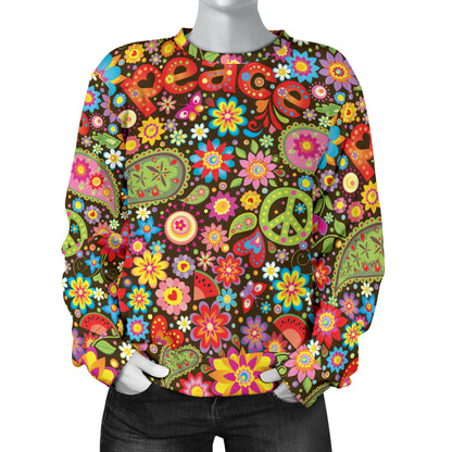 Flower Power Peace Paisley Themed Print Women Long Sleeve Sweatshirt