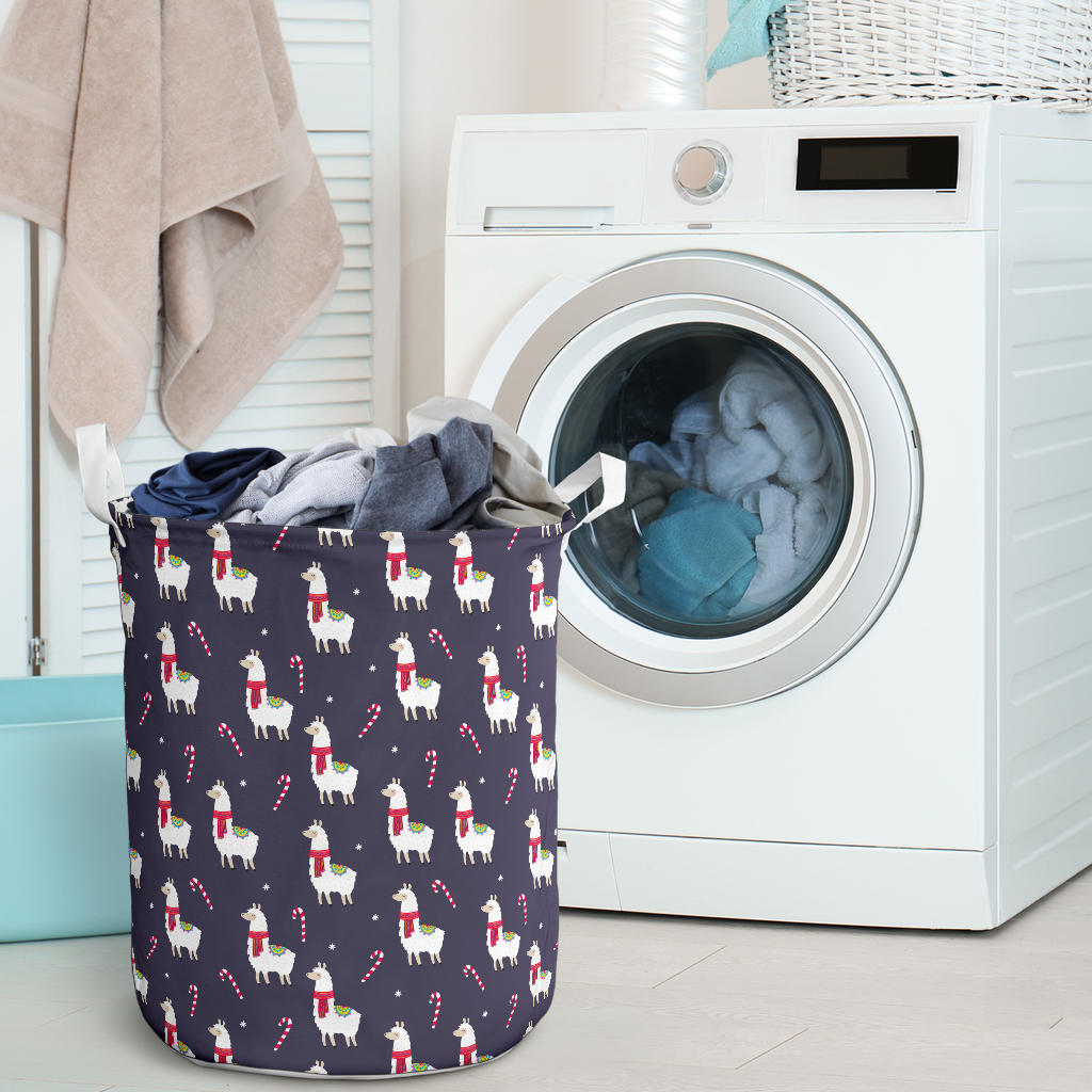Llama with Candy Cane Themed Print Laundry Basket