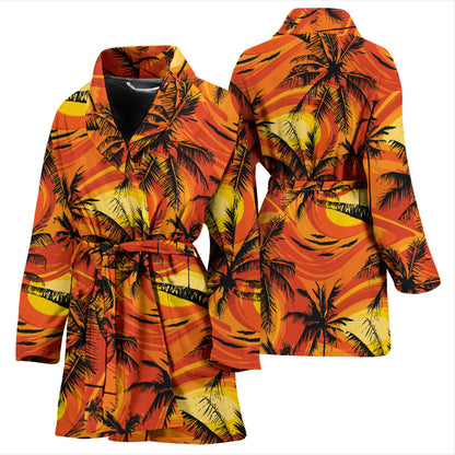 Palm Tree Pattern Print Design A02 Women Bathrobe