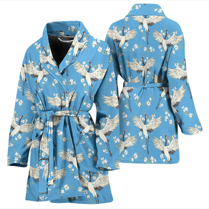 Crane Pattern Print Design 03 Women Bathrobe