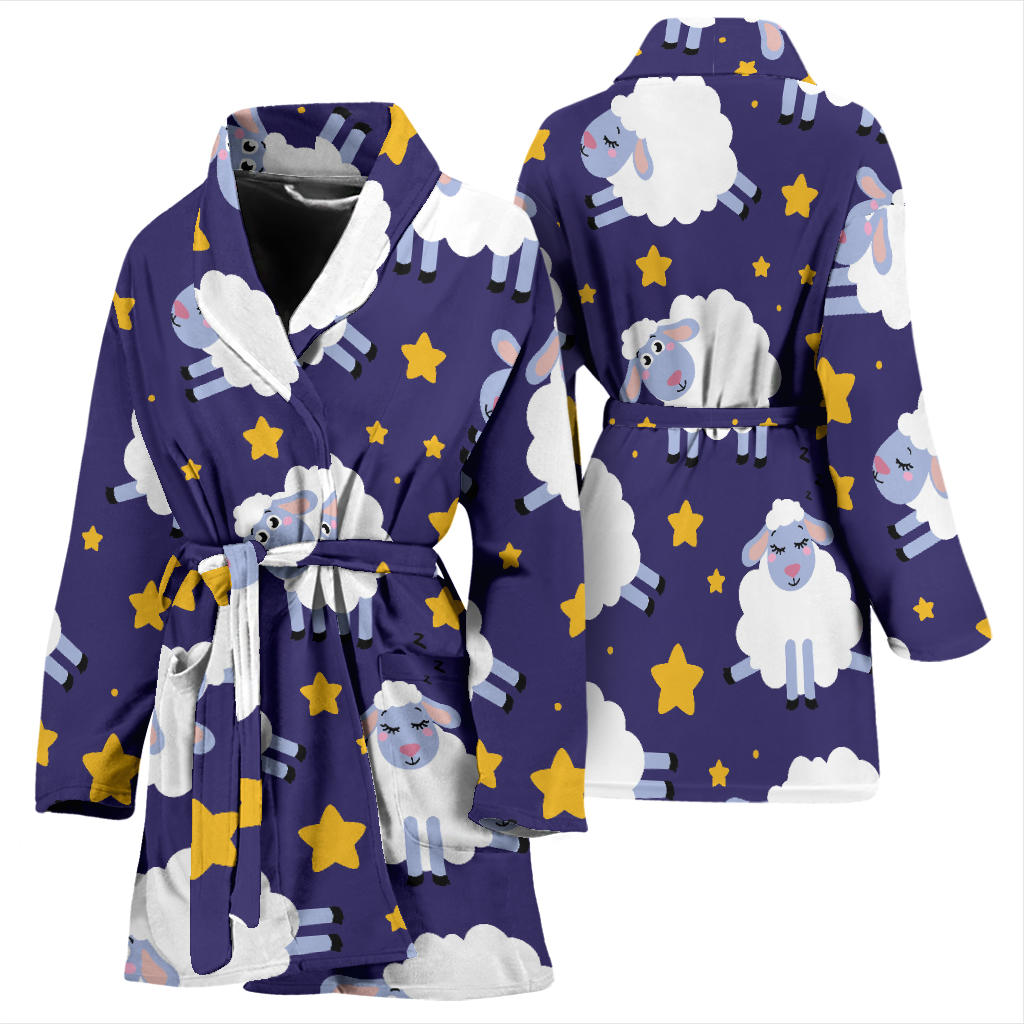 Sheep Pattern Print Design 03 Women Bathrobe