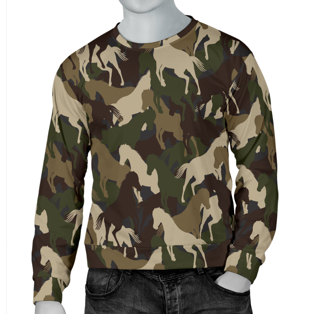 Horse Camo Themed Design Print Men Long Sleeve Sweatshirt