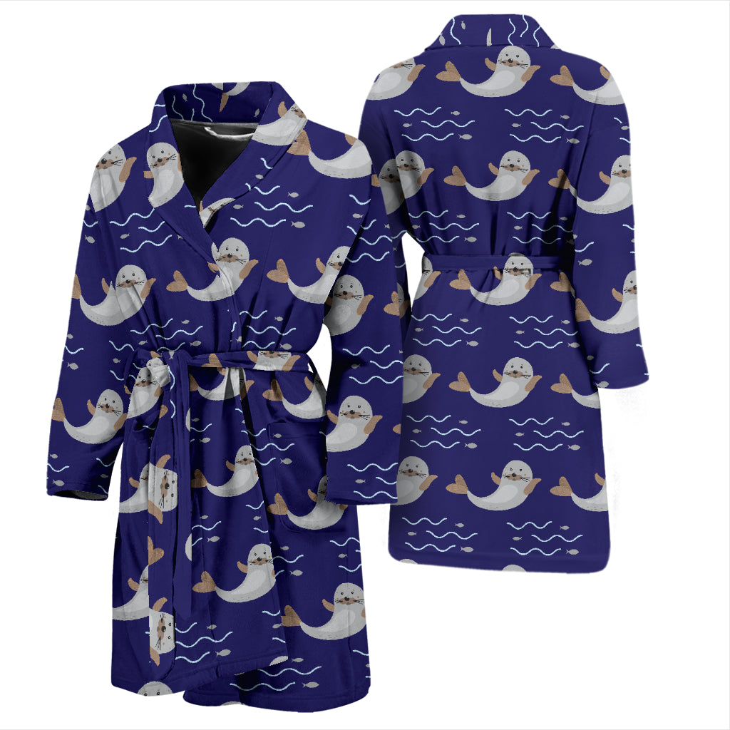 Sea Lion Print Design LKS404 Men Bathrobe