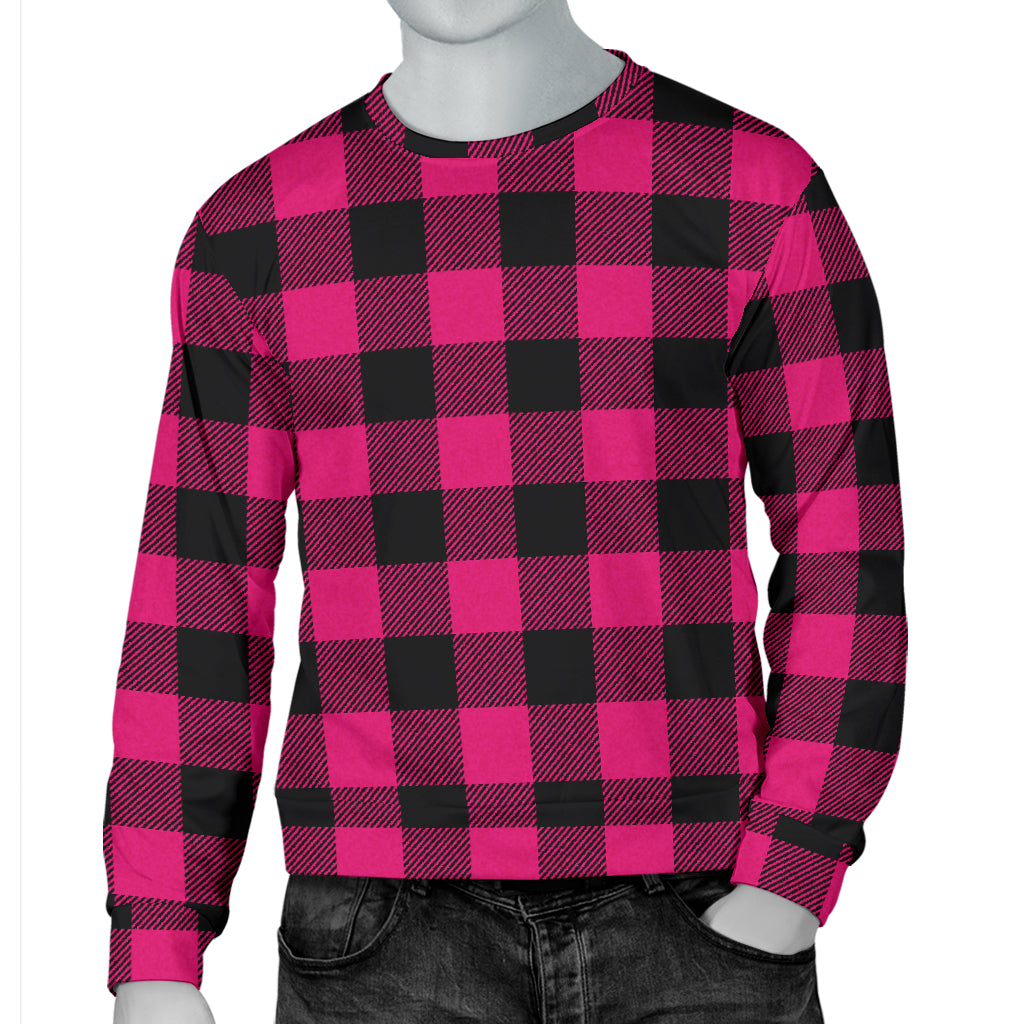 Pink Tartan Plaid Pattern Men Long Sleeve Sweatshirt