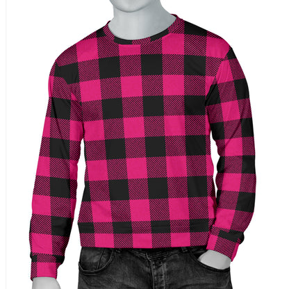 Pink Tartan Plaid Pattern Men Long Sleeve Sweatshirt