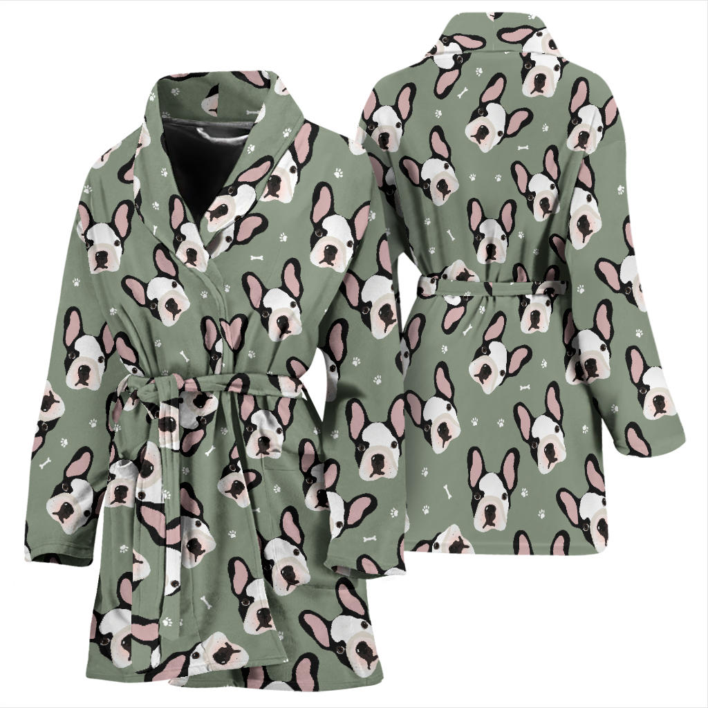 Boston Terrier Pattern Print Design 05 Women Bathrobe