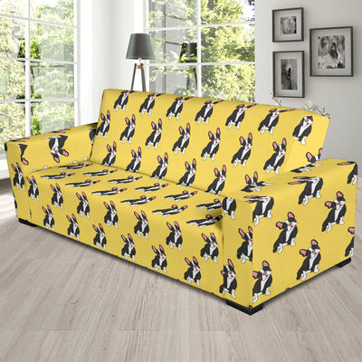 Boston Terrier Pattern Print Design 06 Sofa Slipcover