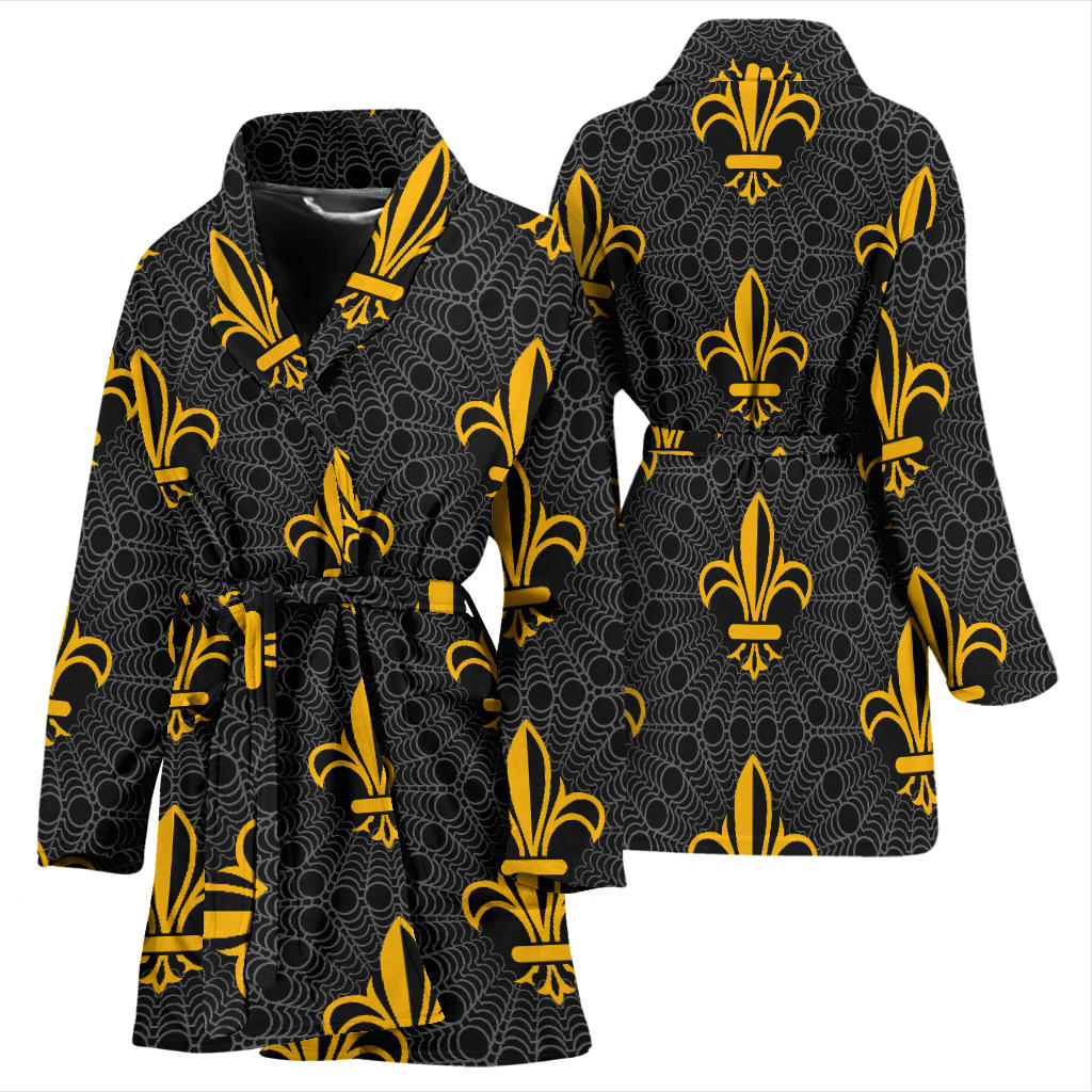 Fleur De Lis Gold Pattern Print Design 01 Women Bathrobe