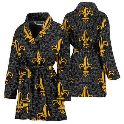 Fleur De Lis Gold Pattern Print Design 01 Women Bathrobe
