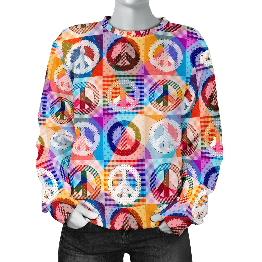 Peace Sign Patchwork Design Print Women Long Sleeve Sweatshirt