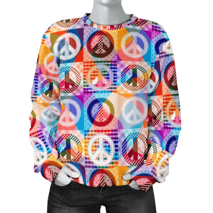 Peace Sign Patchwork Design Print Women Long Sleeve Sweatshirt