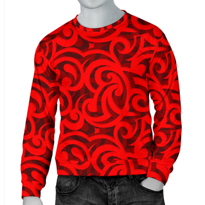 Maori Red Themed Design Print Men Long Sleeve Sweatshirt
