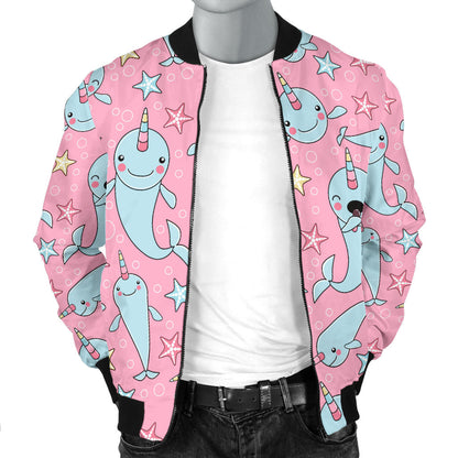 Narwhal Cartoon Cute Print Men Bomber Jacket