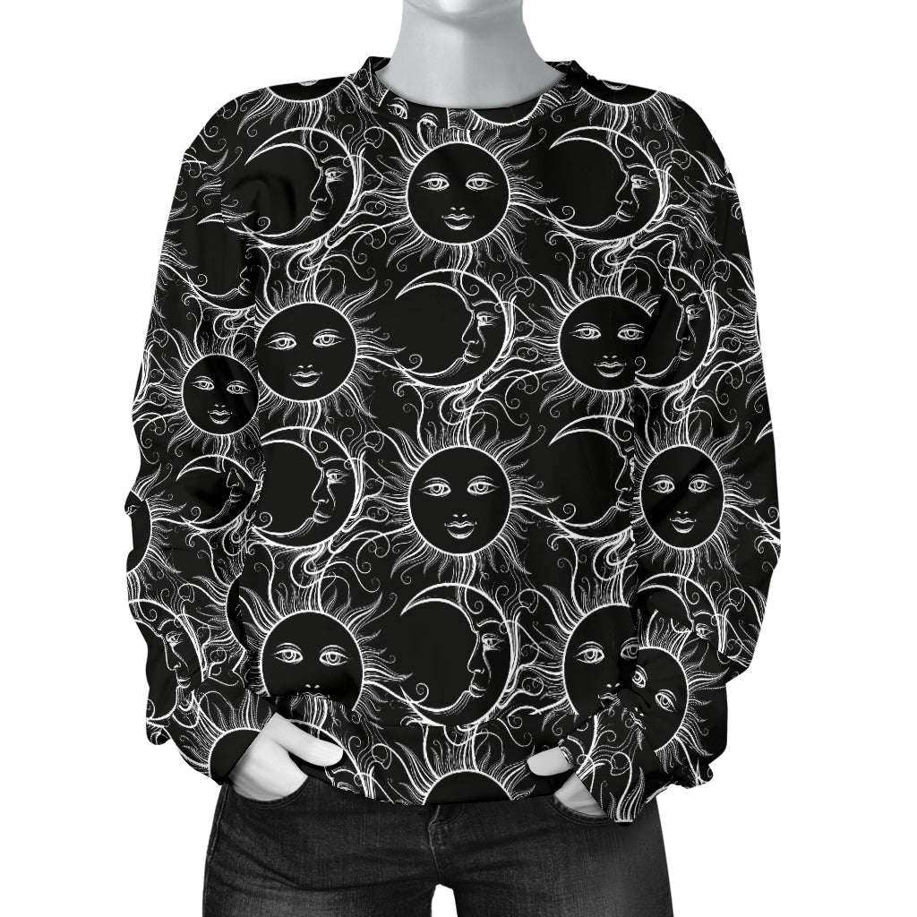 Sun Moon White Design Themed Print Women Long Sleeve Sweatshirt