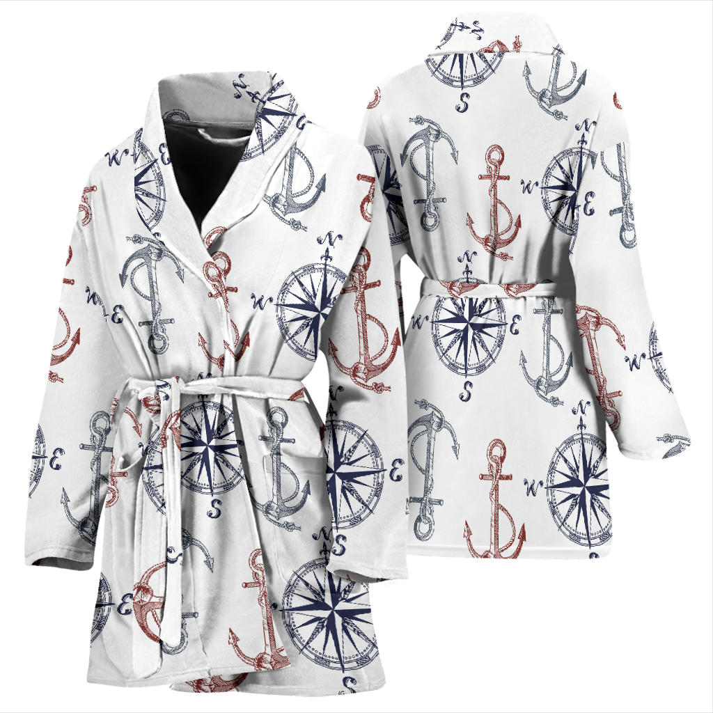 Anchor Pattern Print Design 06 Women Bathrobe