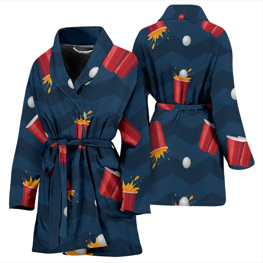 Beer Pong Pattern Print Design 01 Women Bathrobe