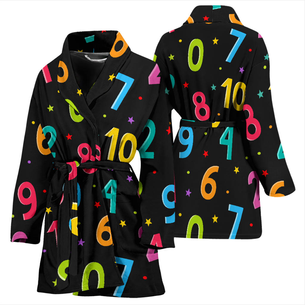 Number Pattern Print Design A04 Women Bathrobe