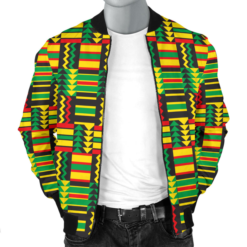 African Zip Zag Print Pattern Men Bomber Jacket